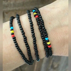 Black & Multicolor Africa Style Seed Bead Waist Beads Stretch Bracelet
